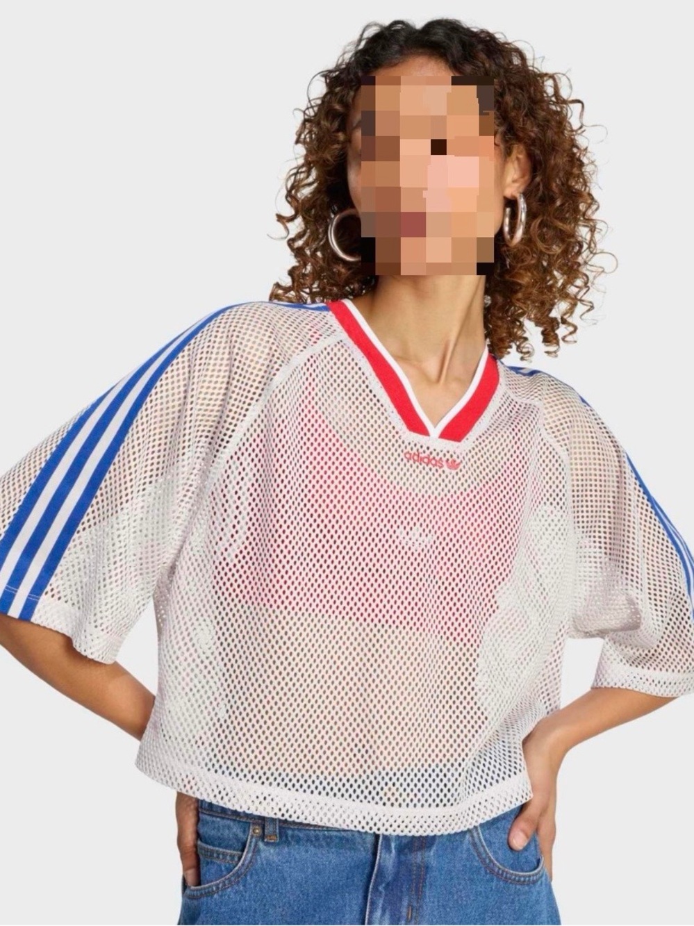 Adidas off-white mesh v-neck top